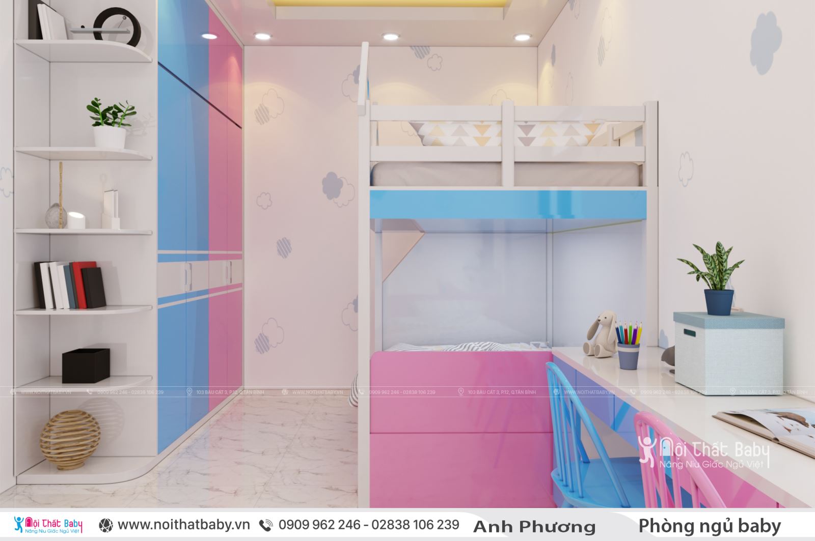 Thiết kế nội thất phòng ngủ cho bé gái dễ thương